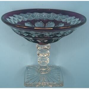 Vintage Westmoreland Glass Waterford Thumbprint Ruby Red Cranberry Compote 4”